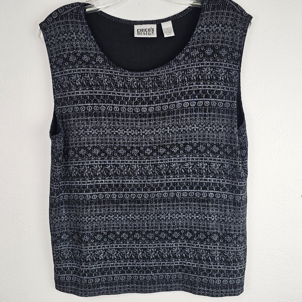 Chico"s Sparkle Black Tank Metallic Thread Sz 2 (Medium 12) EUC See Description